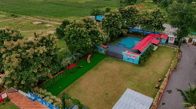 Pool and recreation area aerial view